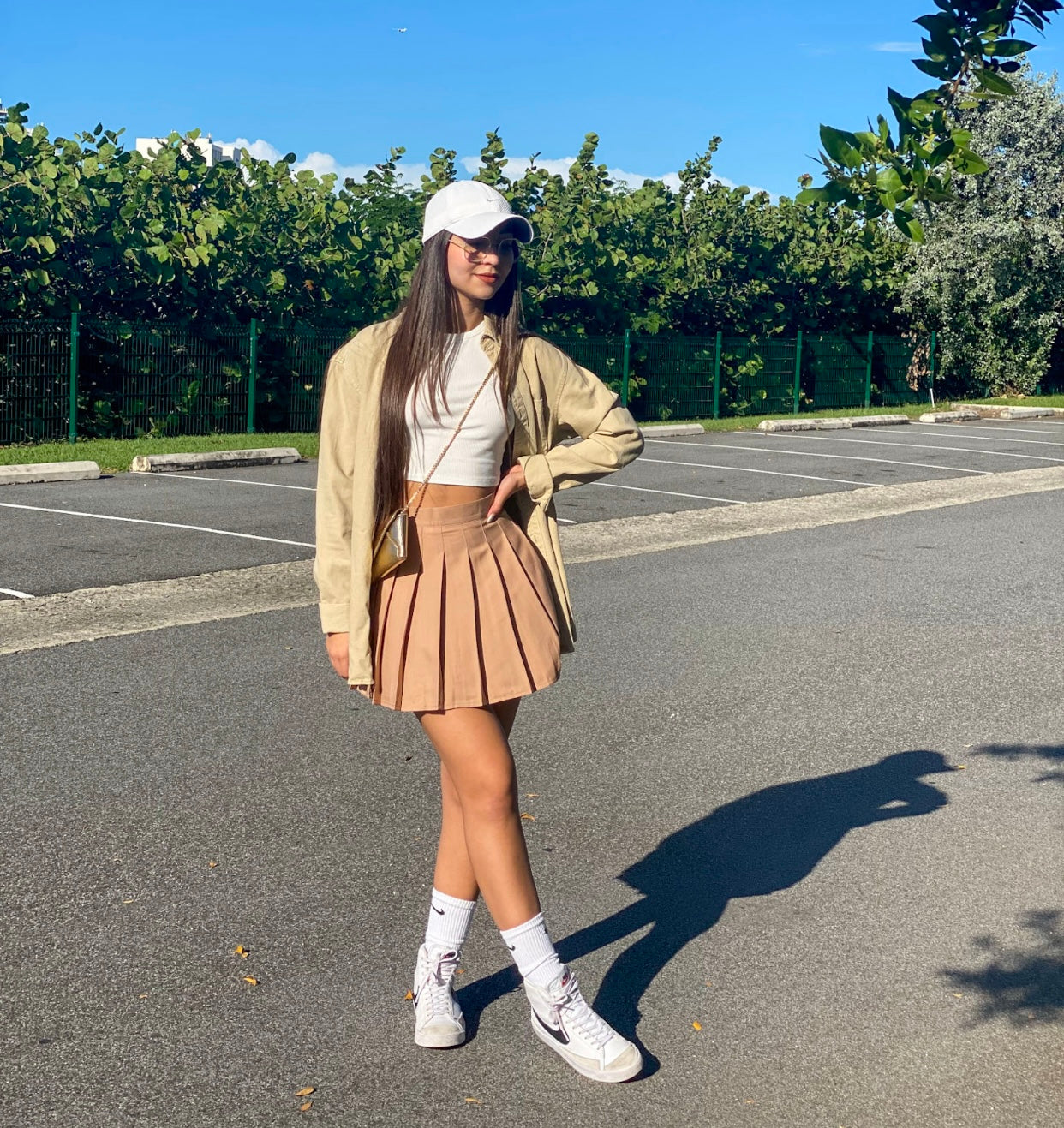 Khaki pleated skirt