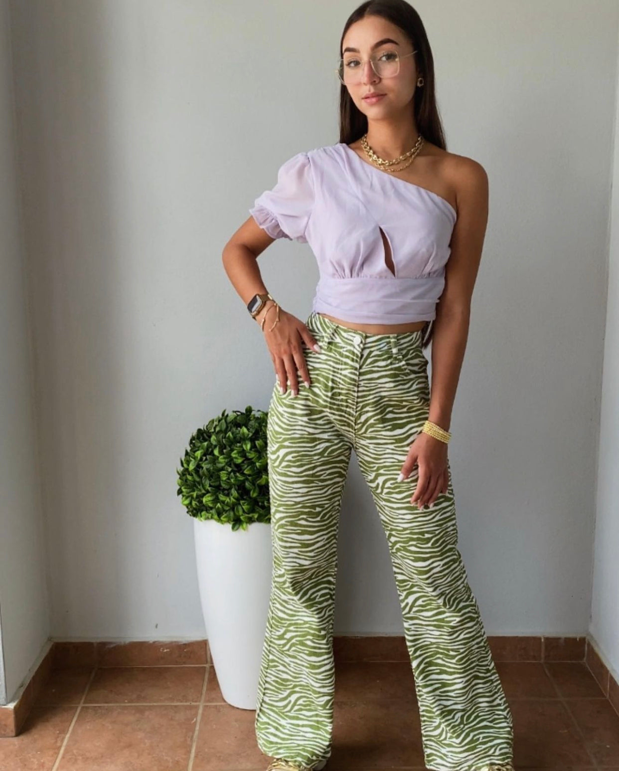 Green zebra pants
