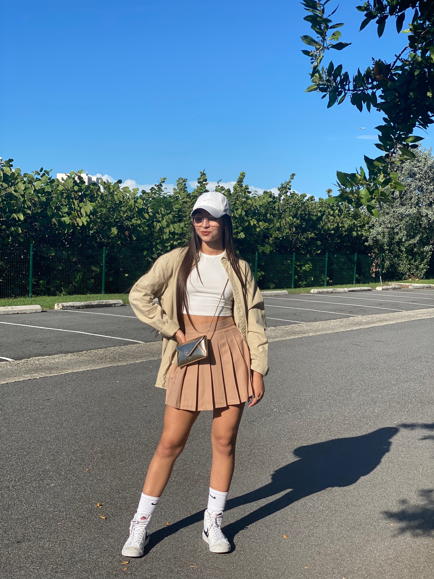 Khaki pleated skirt