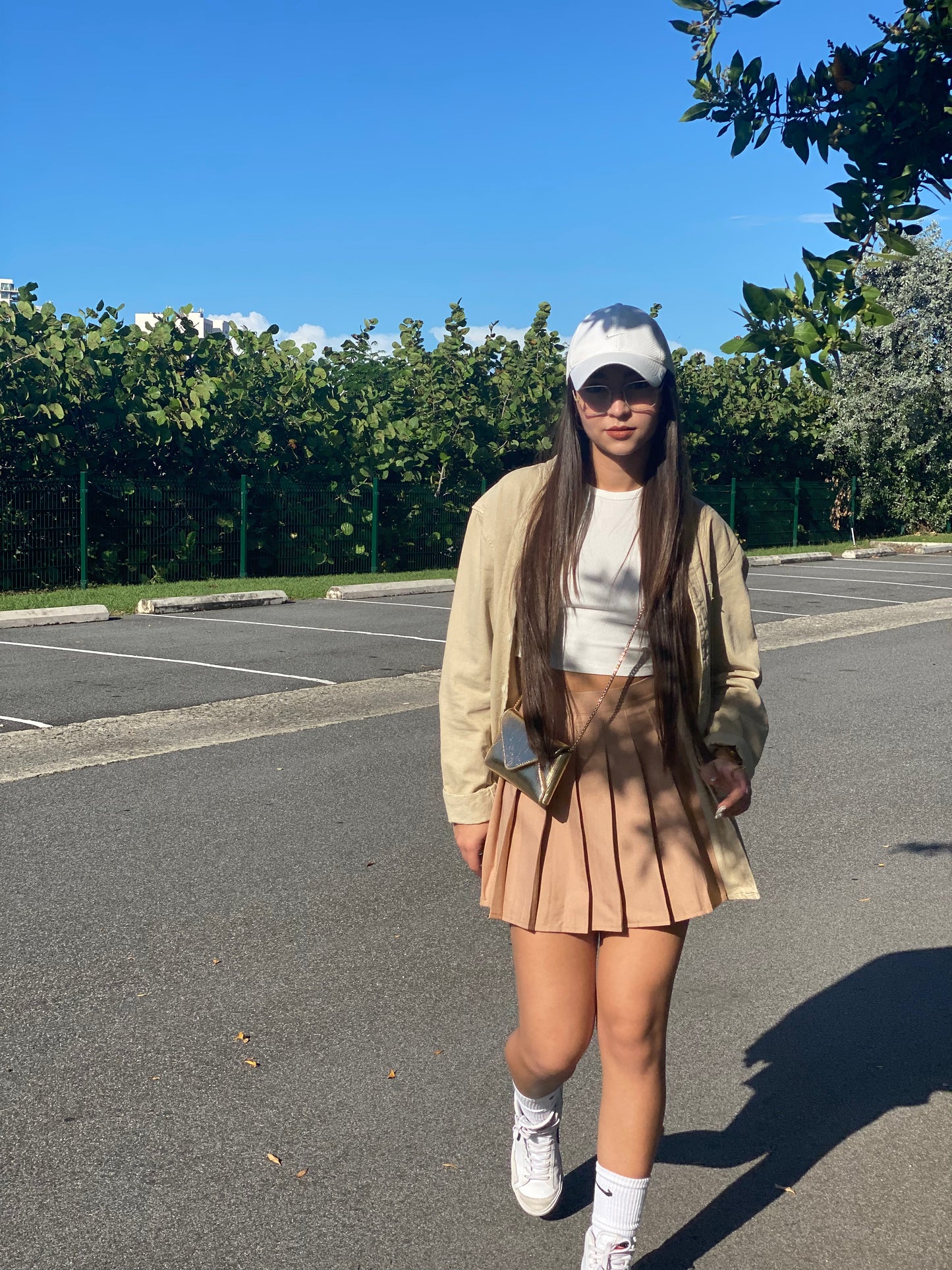 Khaki pleated skirt