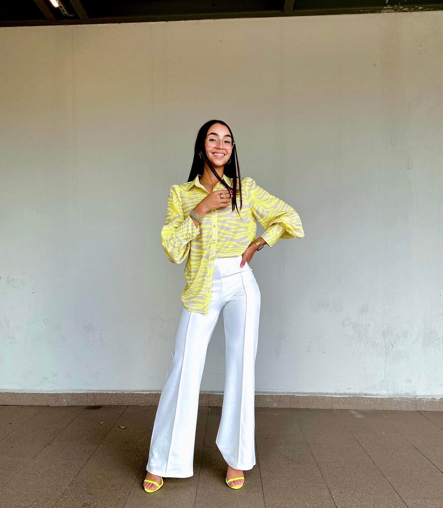 White flare style pants