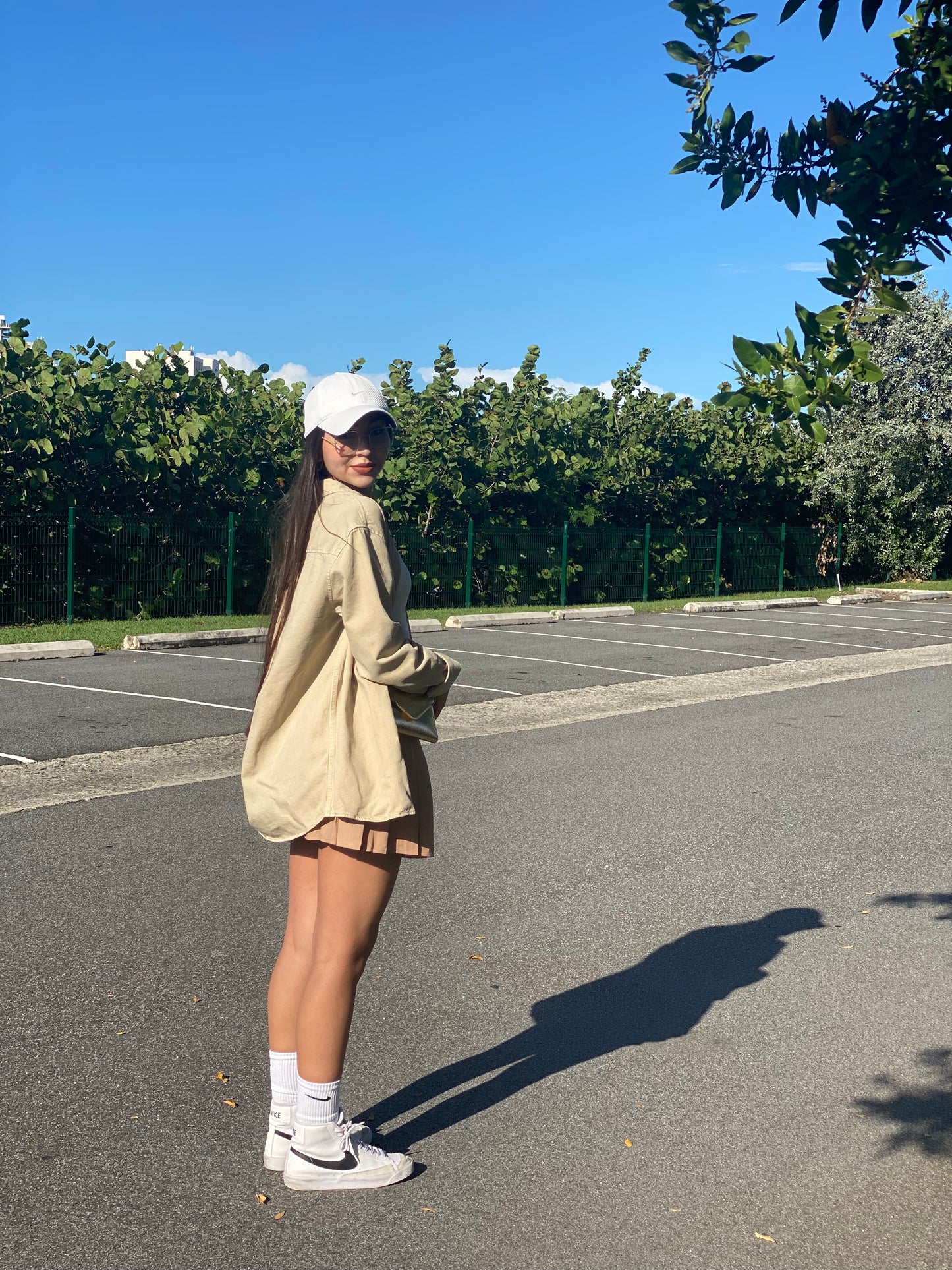 Khaki pleated skirt