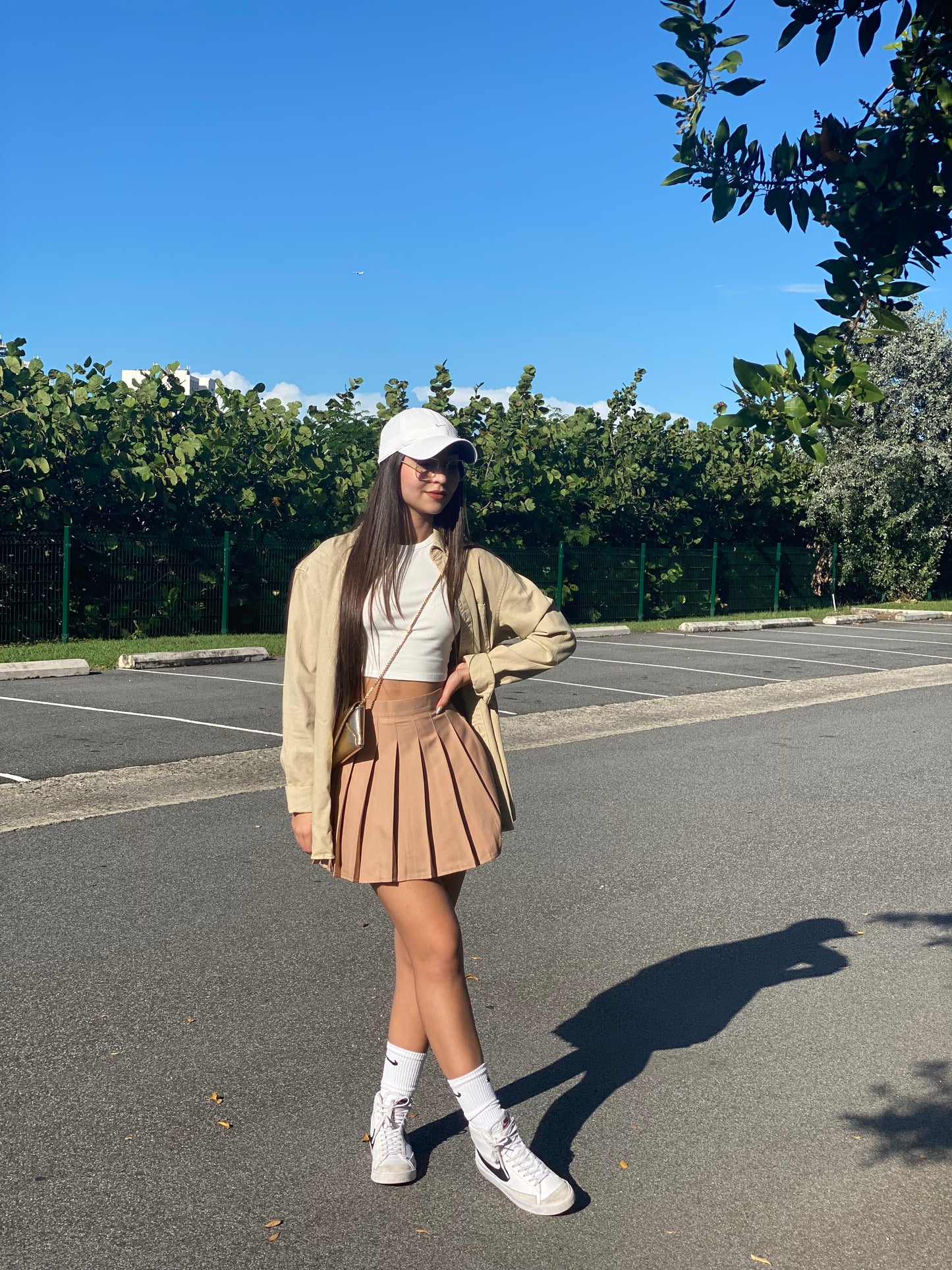 Khaki pleated skirt