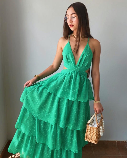 Catalina in green maxi dress