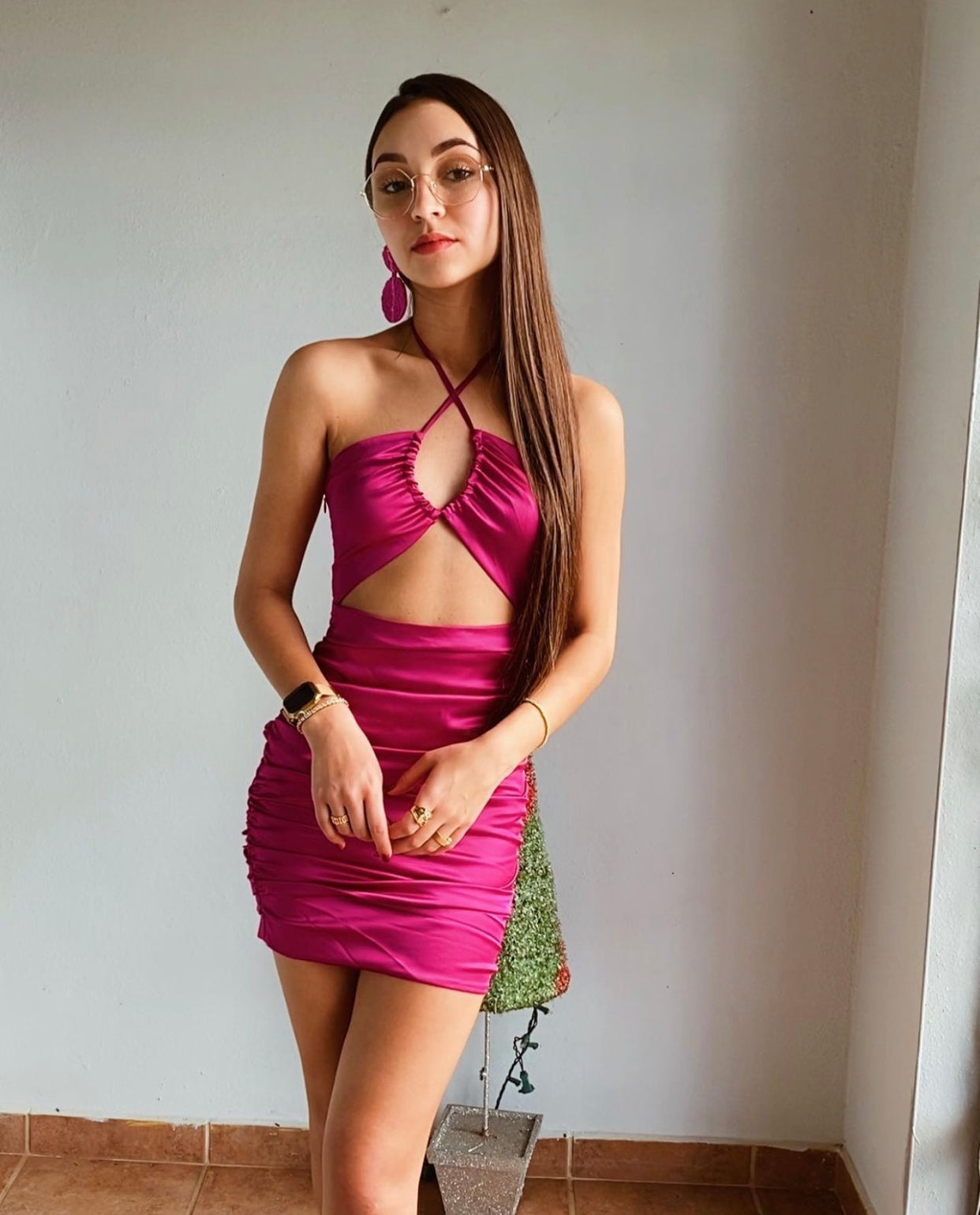 Satín pink mini dress